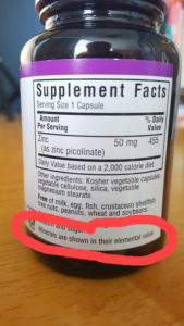 zinc supplement label